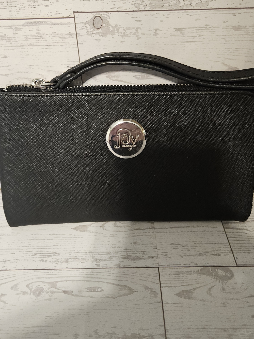 Joy Mangano Black Wristlet Wallet with Silver Logo